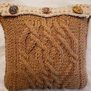 Hand Crafted Pillow Hand Knit Cable Butterfly Buttons Home Decorative Throw Sofa